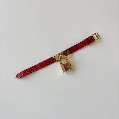 Hermes 1990s Kelly Red Dial Gold Plated Watch