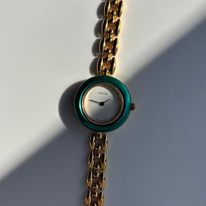 Gucci 1990s Interchangeable Bezel Gold Plated Rice Chain Watch with 6 bezels, case (160mm)