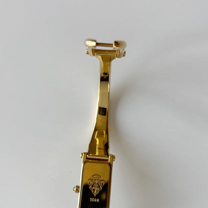 Gucci 1990s Rectangular Gold Dial Gold Plated Bangle Watch