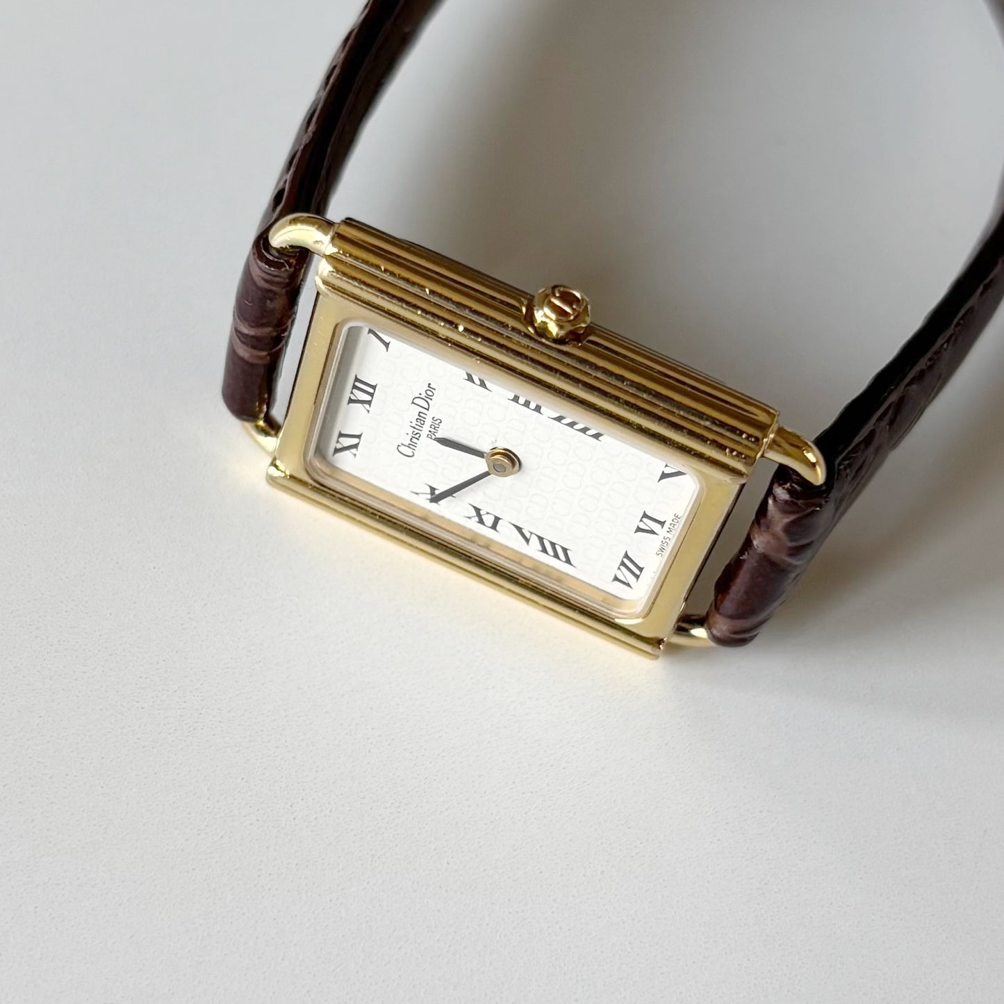 Dior 1990s CD Logo Tank Gold Plated Watch