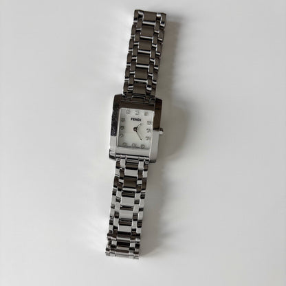 Fendi 1990s Seashell Dial Tank Silver Watch