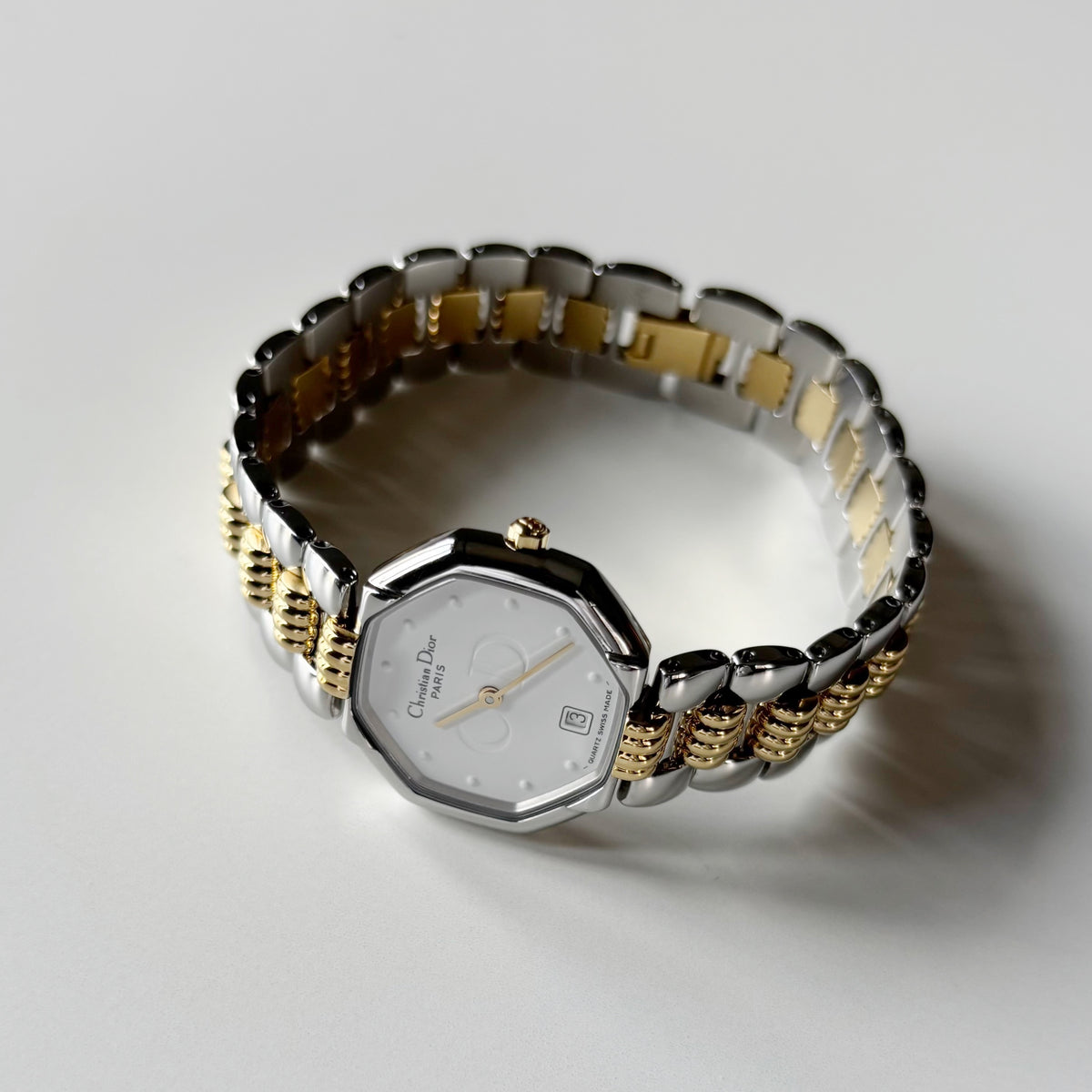 Dior 1990s Octagon Dial Two Tone Gold Plated Watch