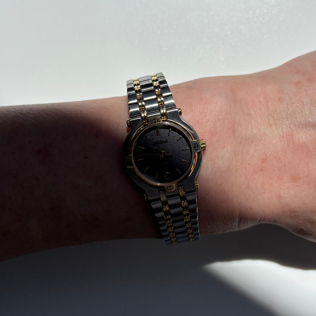 Gucci 1980s Date Round Dial Two Tone Gold Plated Watch