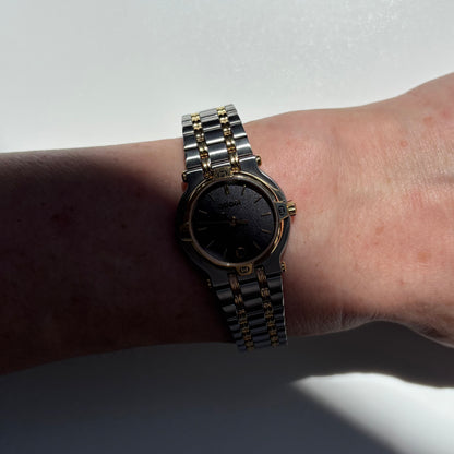 Gucci 1980s Date Round Dial Two Tone Gold Plated Watch
