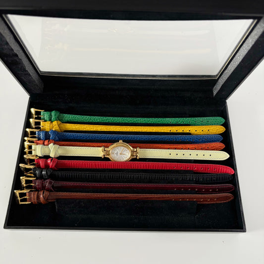 Fendi 1990s Interchangeable Strap Gold Plated Watch with 9 straps, case