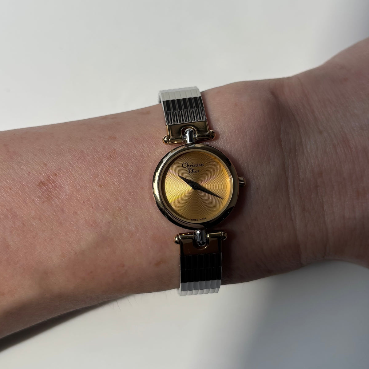 Dior 1990s Round Dial Gold Plated Two Tone Watch