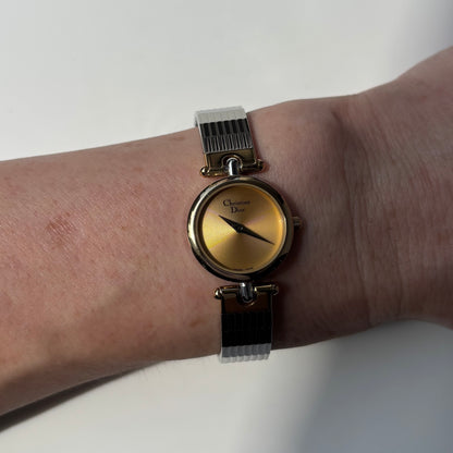 Dior 1990s Round Dial Gold Plated Two Tone Watch