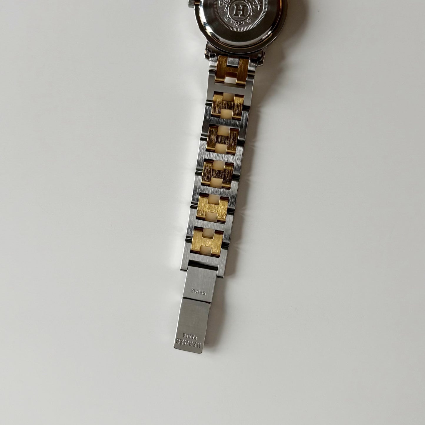 Hermes Early 2000s Clipper White Round Dial Two Tone Watch