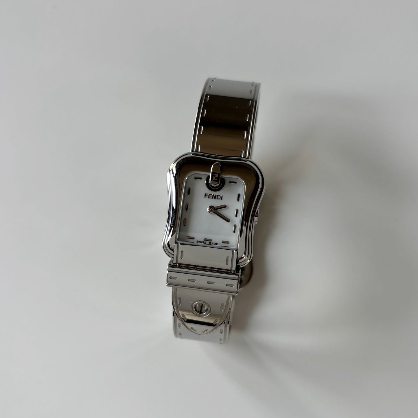 Fendi 1990s Seashell Dial Stainless steel Silver Buckle Watch