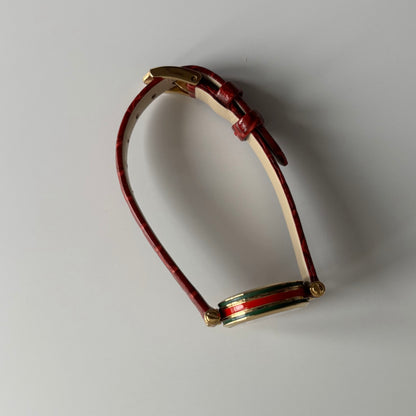 Gucci 1990s Red Dial Sherry Gold Plated Watch