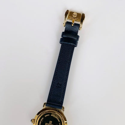 Fendi 1990s Black Dial Gold Plated Round Leather Strap Watch