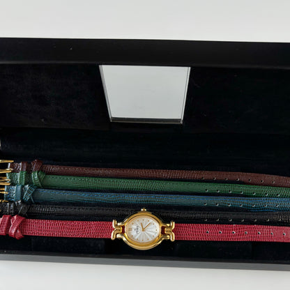 Fendi 1990s Interchangeable Strap Gold Plated Watch with 5 straps, case
