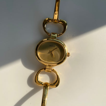 Gucci 1990s Gold Dial Gold Plated Bangle Watch