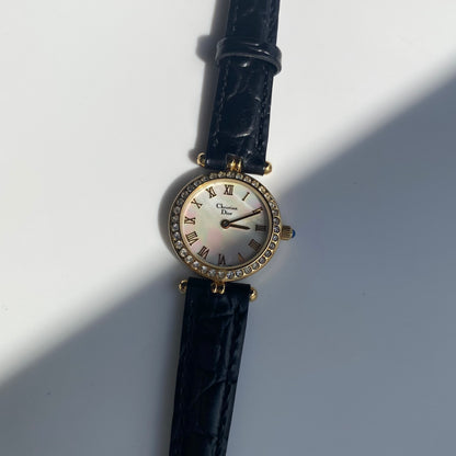 Dior 1990s Seashell Round Dial Gold Plated Watch
