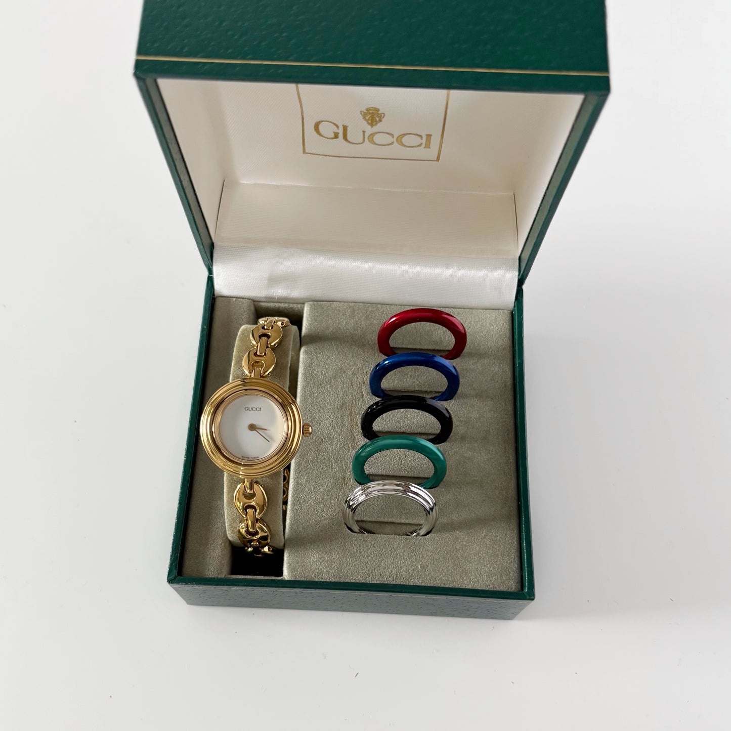 Gucci 1990s Interchangeable Bezel Gold Plated Watch with 6 bezels, case (165mm)