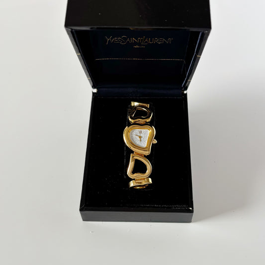 Yves Saint Laurent 1990s Heart  Dial Band Gold Plated Watch (9/5)