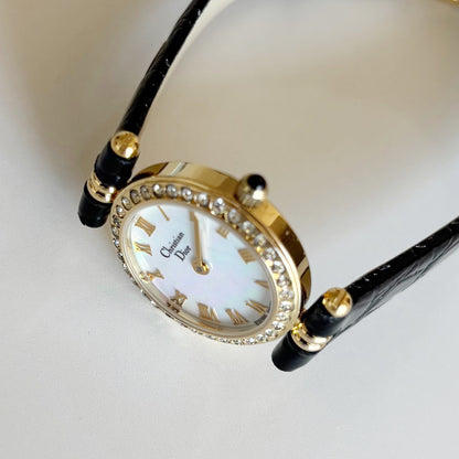 Dior 1990s Seashell Round Dial Gold Plated Watch