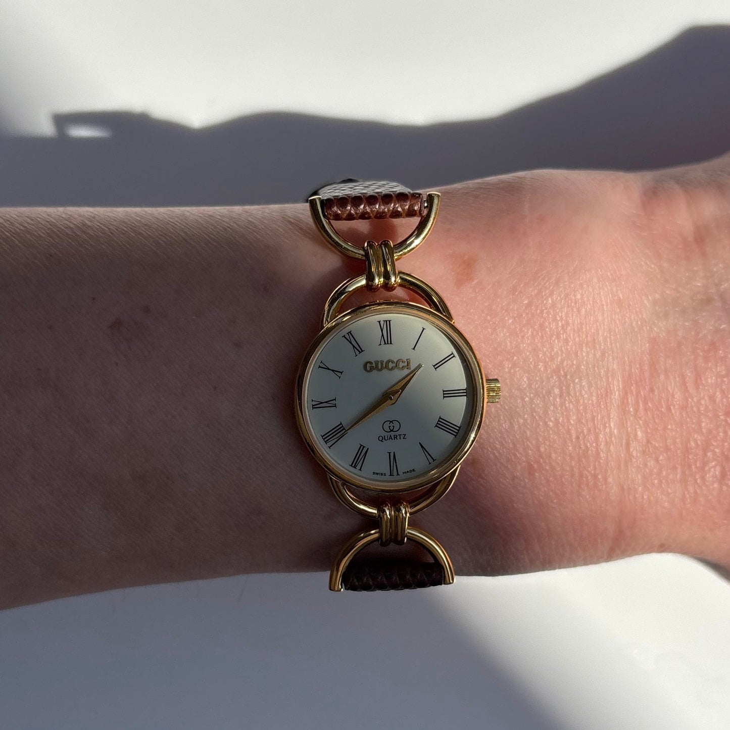 Gucci 1980s Cream Dial Gold Plated Horsebit Watch