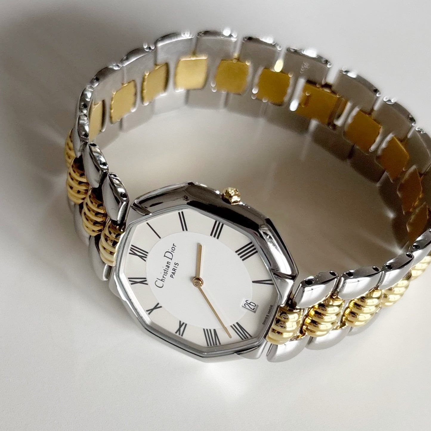 Dior 1990s Date Octagon Two Tone Watch (Large)