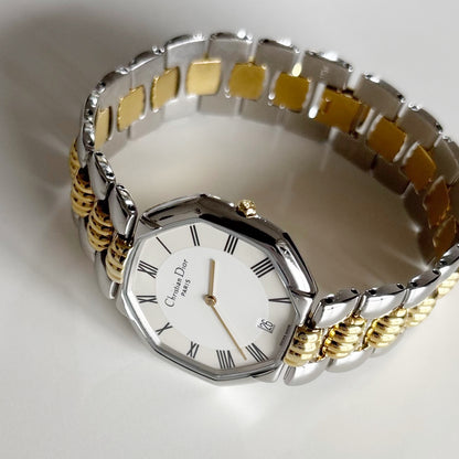 Dior 1990s Date Octagon Two Tone Watch (Large)