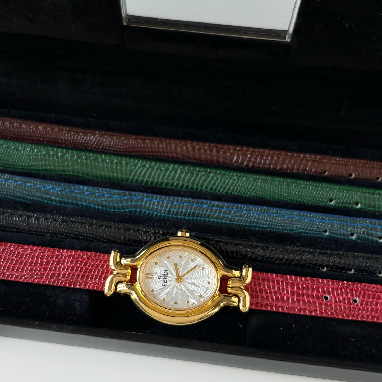 Fendi 1990s Interchangeable Strap Gold Plated Watch with 5 straps, case
