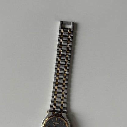 Gucci 1990s Date Black Round Dial Two-Tone Gold-Plated Watch