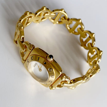 Gucci 1990s Seashell Dial Gold Plated Watch