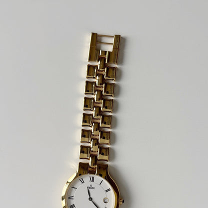 Fendi 1990s Date Round Dial Gold Plated Watch (Large)