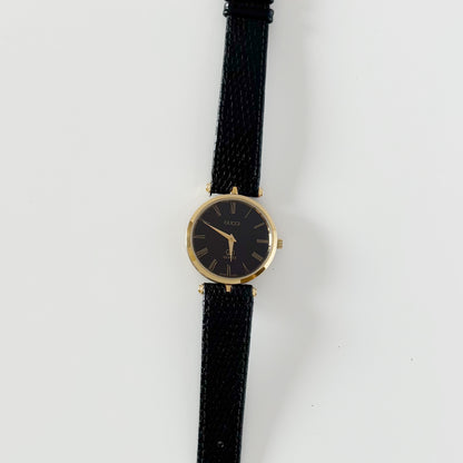 Gucci 1990s Black Round Dial Gold-Plated Sherry Watch (Large)