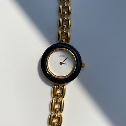 Gucci 1990s Interchangeable Bezel Gold Plated Watch with 6 bezels, case (163mm)