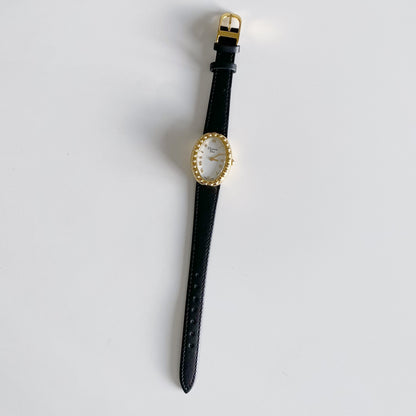 Dior 1990s Baignoire Gold Plated Leather Watch