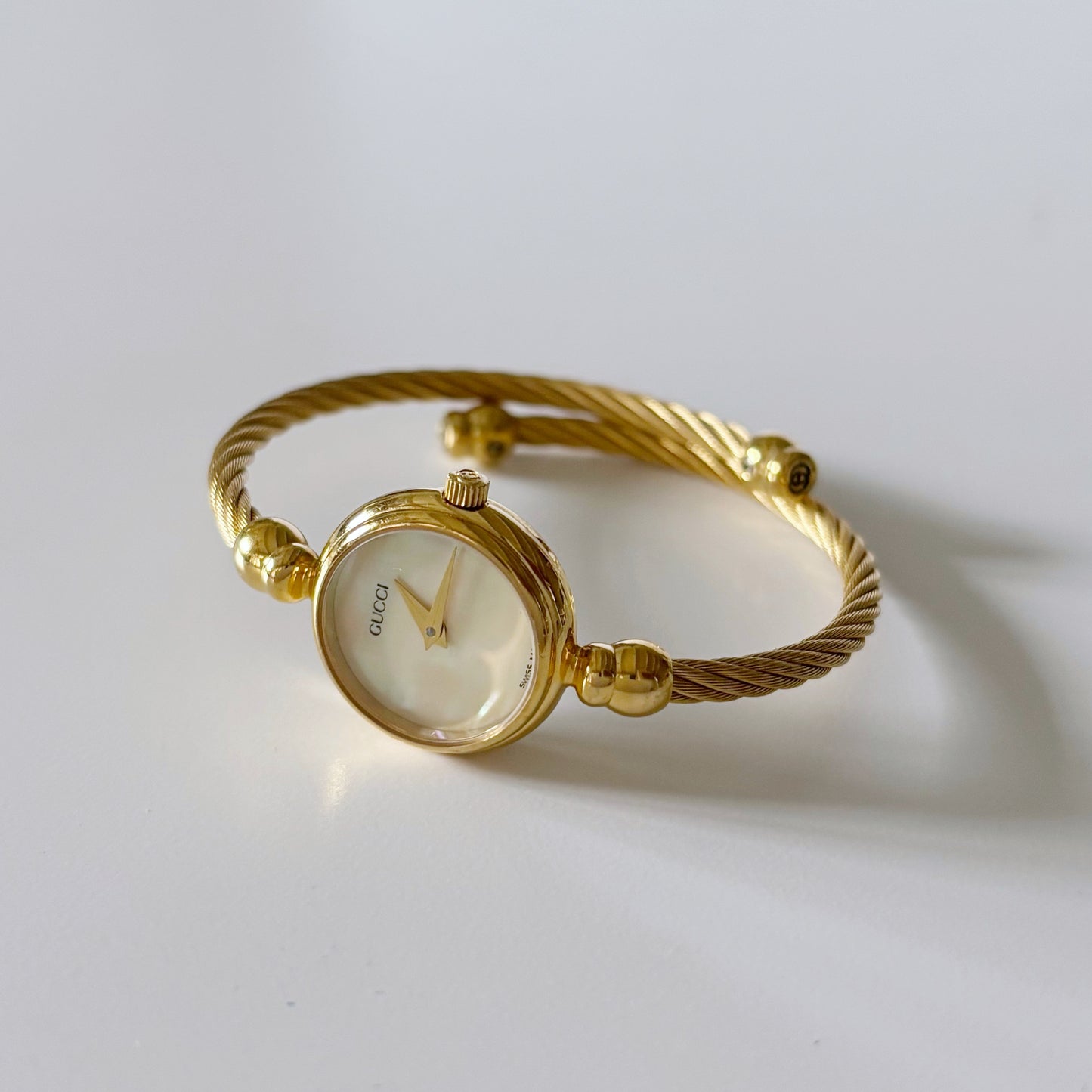 Gucci 1990s Seashell Dial Gold Plated Bangle Watch