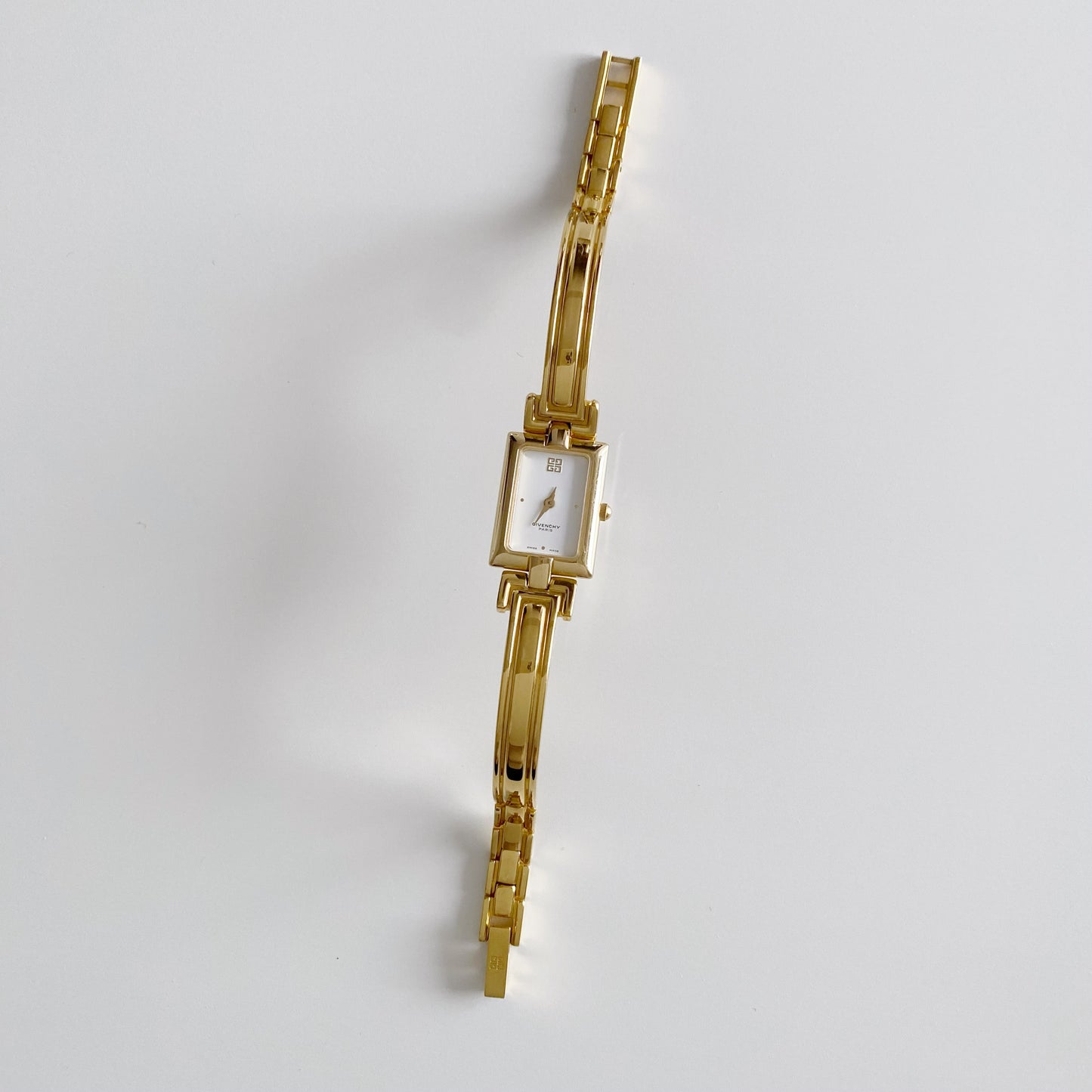 Givenchy 1990s Rectangular Gold Plated Bangle Watch