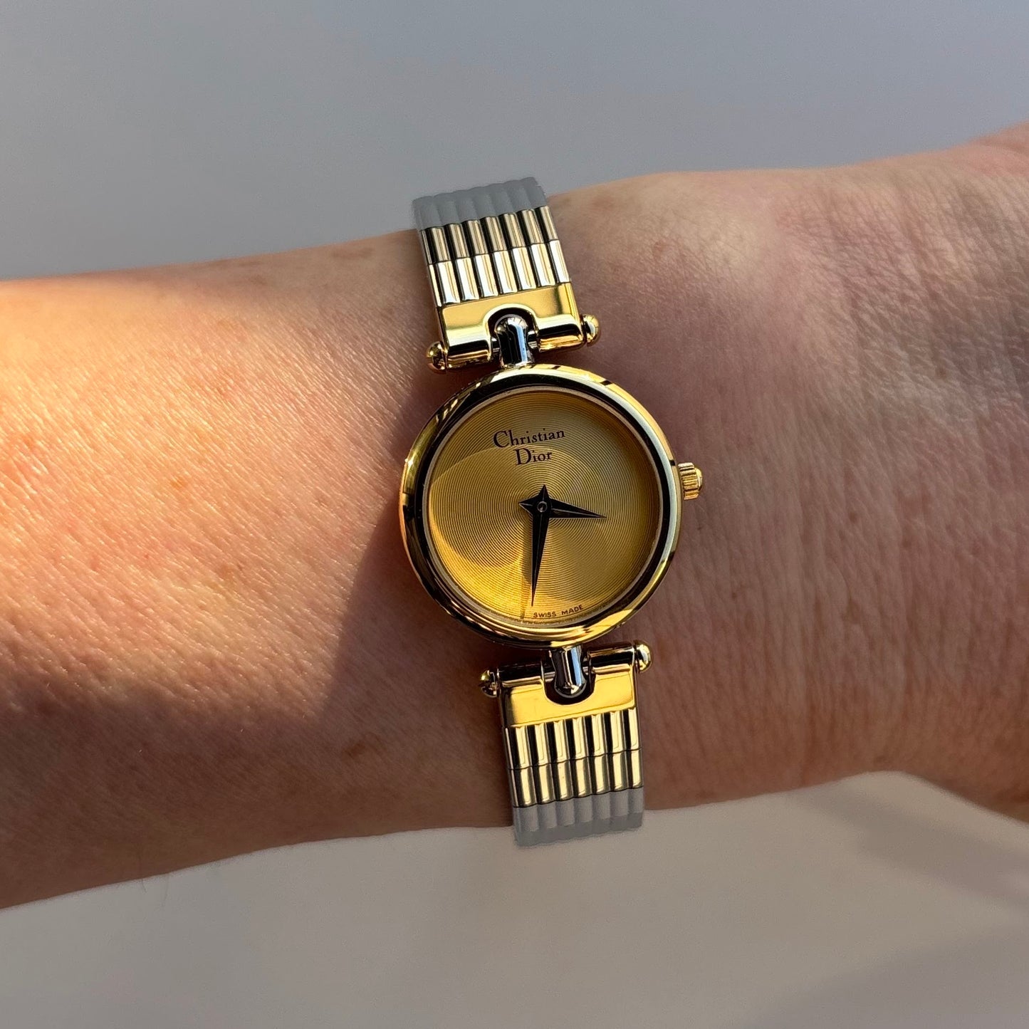 Dior 1990s Round Gold Dial Two Tone Watch