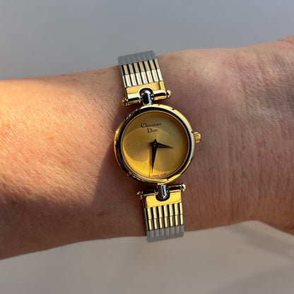 Dior 1990s Round Gold Dial Two Tone Watch