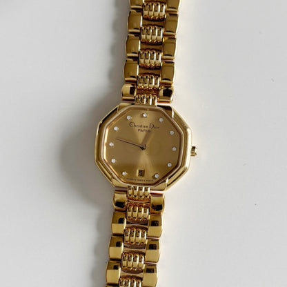 Dior 1990s Octagon Gold Plated Watch