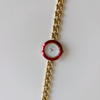 990s Interchangeable Bezel Gold Plated Rice Chain Watch with case, 6 bezels (160mm)