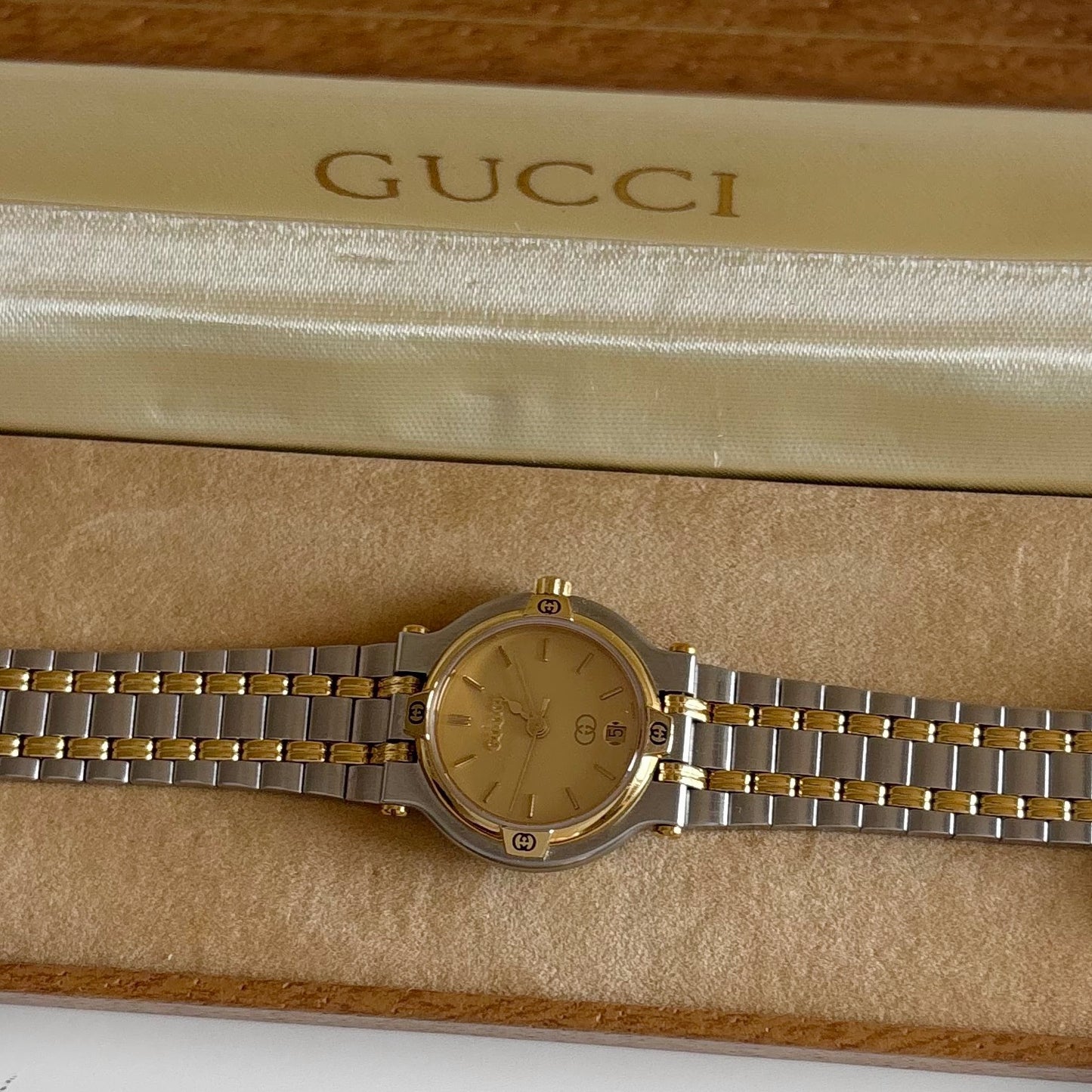 Gucci 1990s Date Round Dial Two Tone Watch