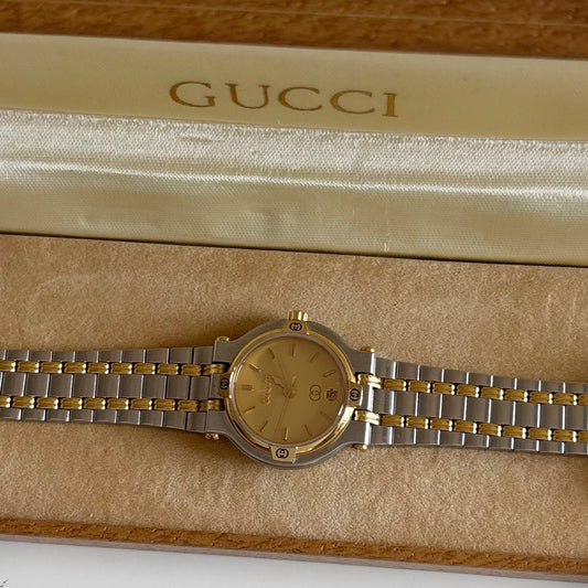 Gucci 1990s Date Round Dial Two Tone Watch