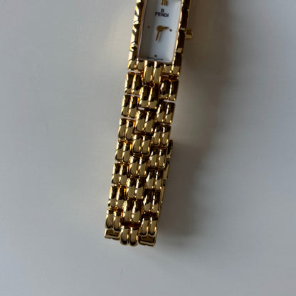 Fendi 1990s Rectangular Dial Gold Plated Watch