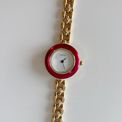 Gucci 1990s Interchangeable Bezel Gold Plated Rice Chain Watch with 6 bezels, case (175mm)