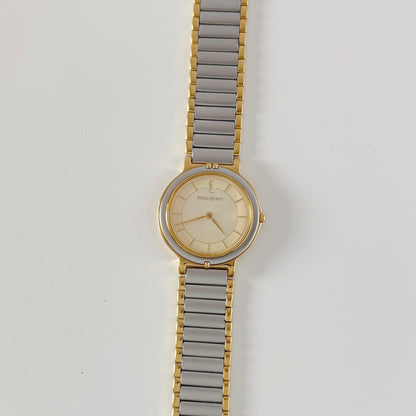 Yves Saint Laurent 1990s Round Dial Two Tone Watch (Large)