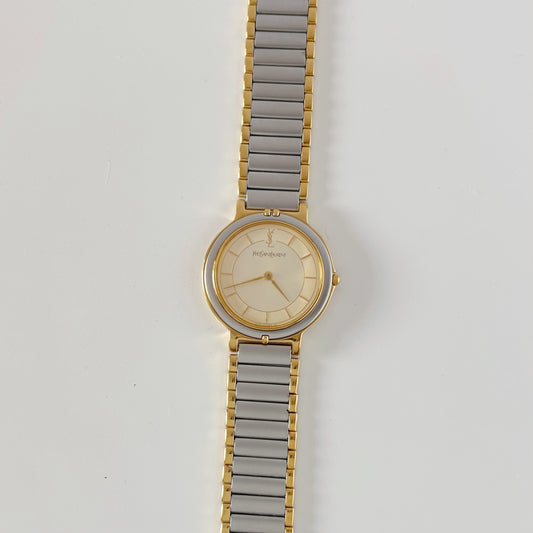 Yves Saint Laurent 1990s Round Dial Two Tone Watch (Large)