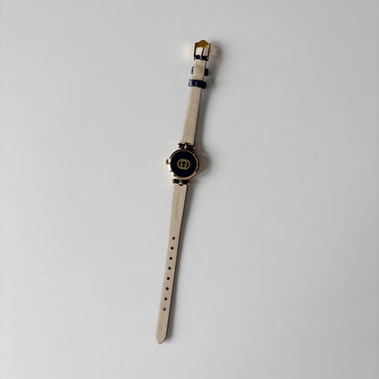 Gucci 1990s Blue Round Dial Gold Plated Watch