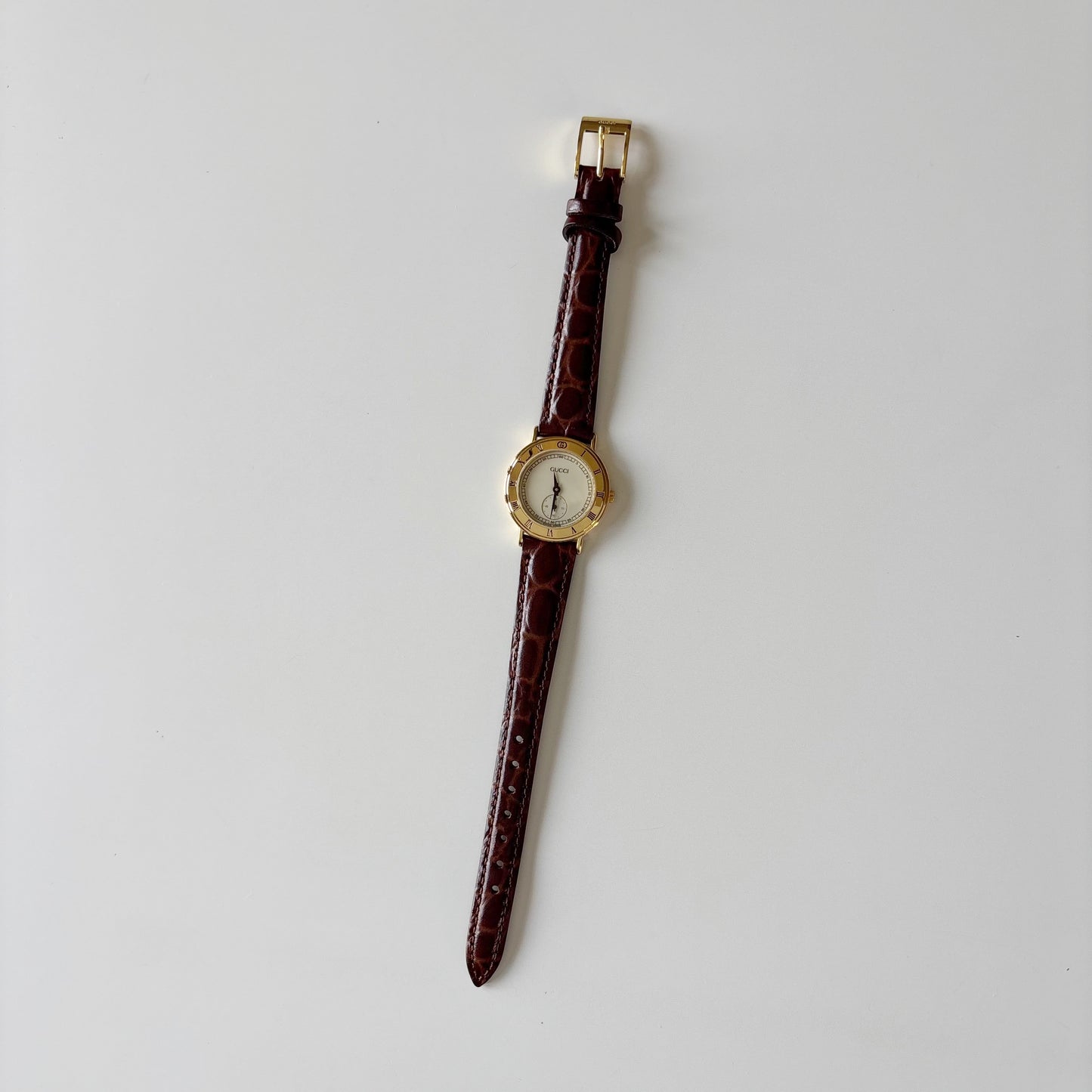 Gucci 1990s Sub second Round Dial Gold Plated Watch