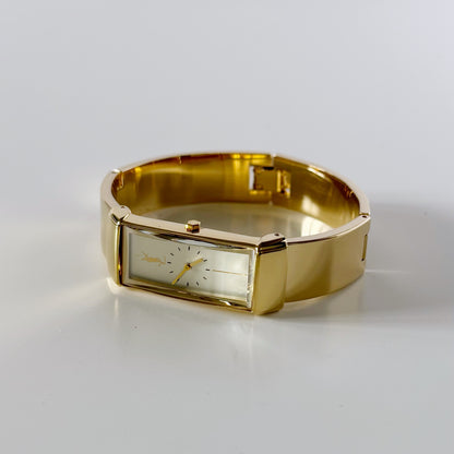 Yves Saint Laurent 1990s Rectangular Dial Gold Plated Watch