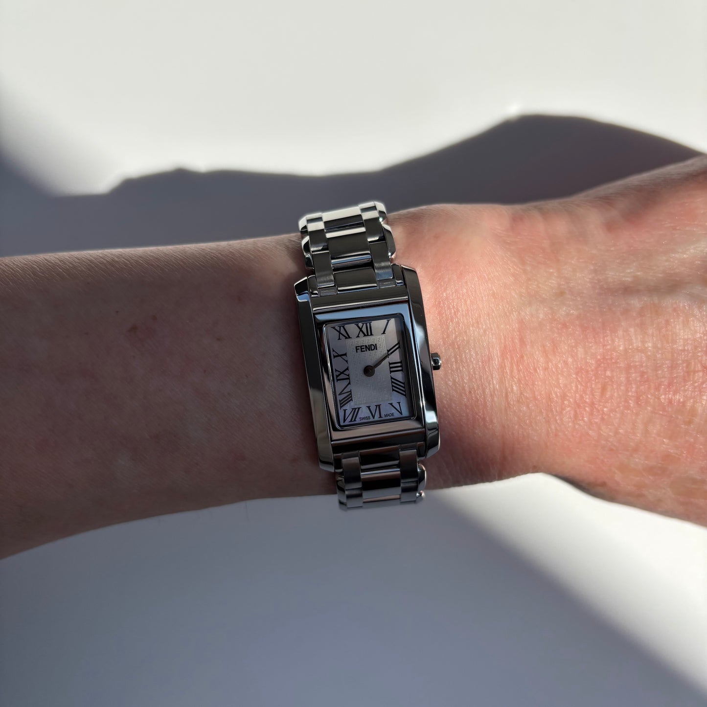 Fendi 1990s Seashell Dial Stainless steel Tank Watch