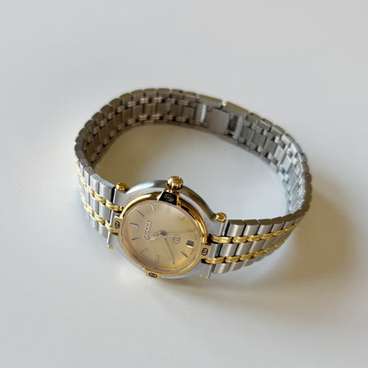 Gucci 1990s Date Round Dial Two Tone Gold Plated Watch