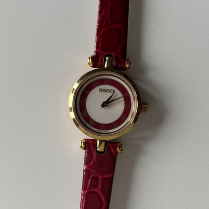 Gucci 1990s Red Dial Sherry Gold Plated Watch