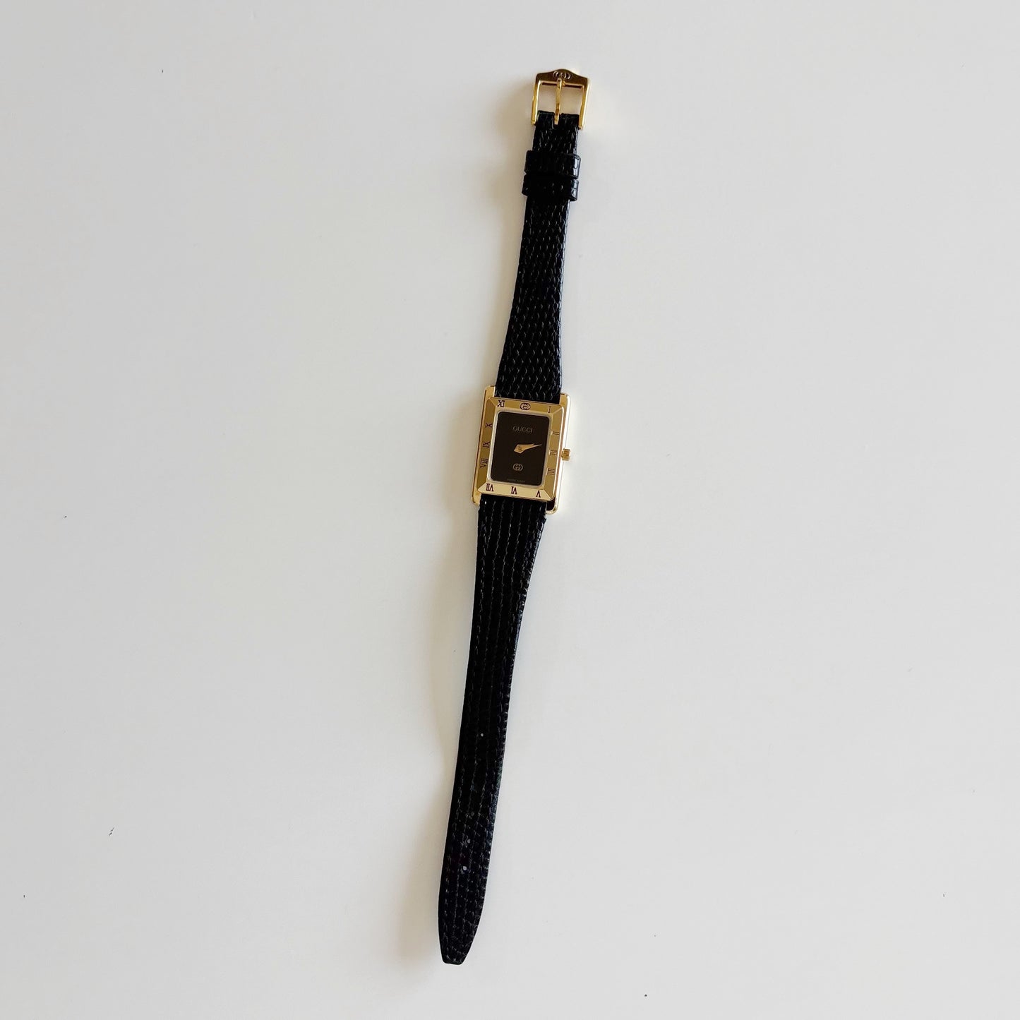 Gucci 1980s Black Dial Tank Gold Plated Watch
